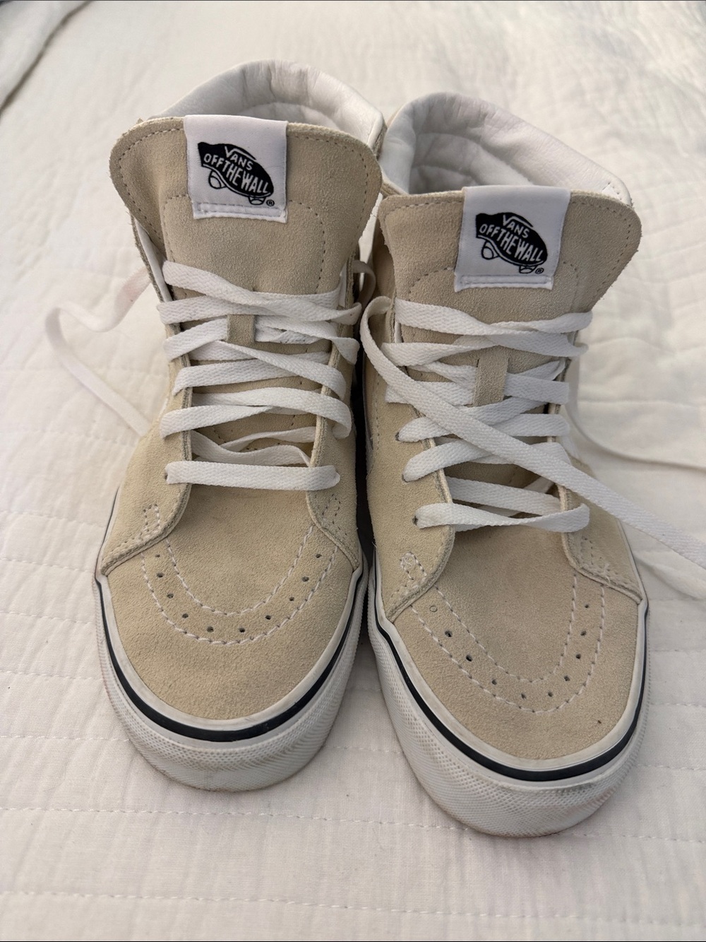 Vans High-Top Suede Sneakers in Beige and White